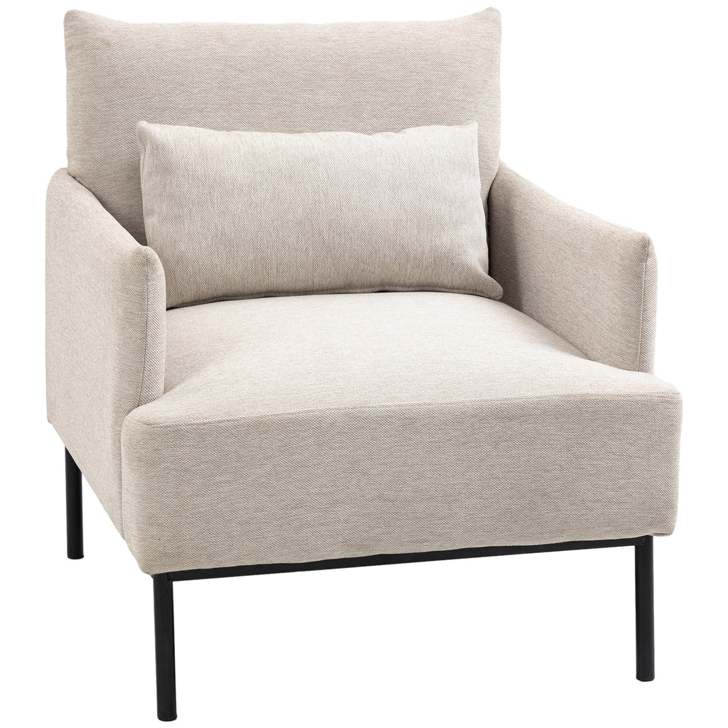 Homcom Modern Furnishing Armchair With Extra Cushion, In Line Effect and Steel Fabric, 73x81x82 cm, Cream White - Borgè