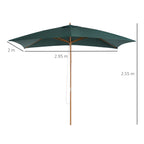 2x3m Garden Umbrella in Lacquered Wood and Bamboo with Removable Cover, Dark Green