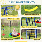 Children's Play Set 3-8 Years with 3 Swings, Rope Ladder and Basketball Hoop, in Steel, PE and PP, 3.5x1.8x2 m