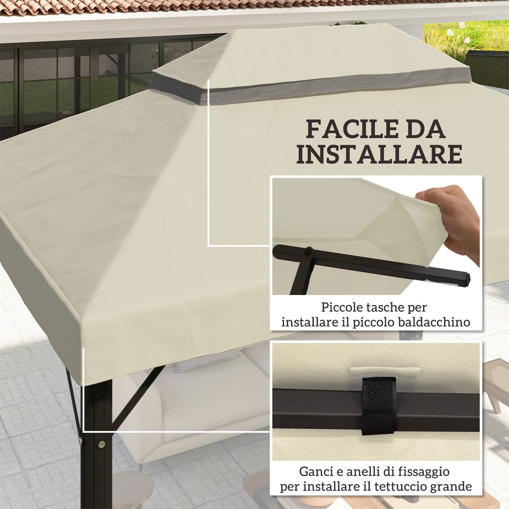 3x4m 2 Tier 600D Oxford Fabric Garden Gazebo Cover with Drainage Holes, Cream White