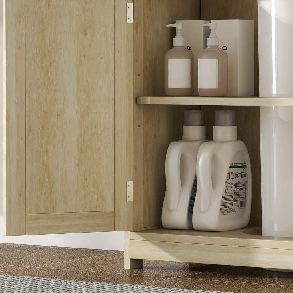 kleankin 2-Door Vanity Unit with Adjustable Shelf and U-Shaped Cutout, 60x30x60 cm, Oak