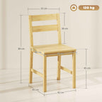 Set of 2 Bamboo Dining Chairs with Curved Backrest and Slatted Seat, Natural Wood Color