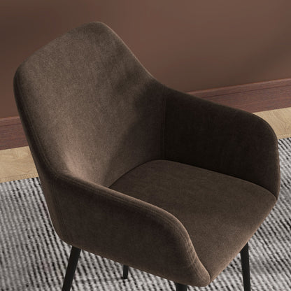 Set of 2 Nordic Dining Chairs Padded with Curved Armrests in Velvet Effect Fabric, 54x57x80 cm, Brown