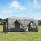Outsunny 3x6m Pop Up Folding Gazebo with 6 Side Walls, Sandbags, Wheeled Bag, UV50+, Dark Grey