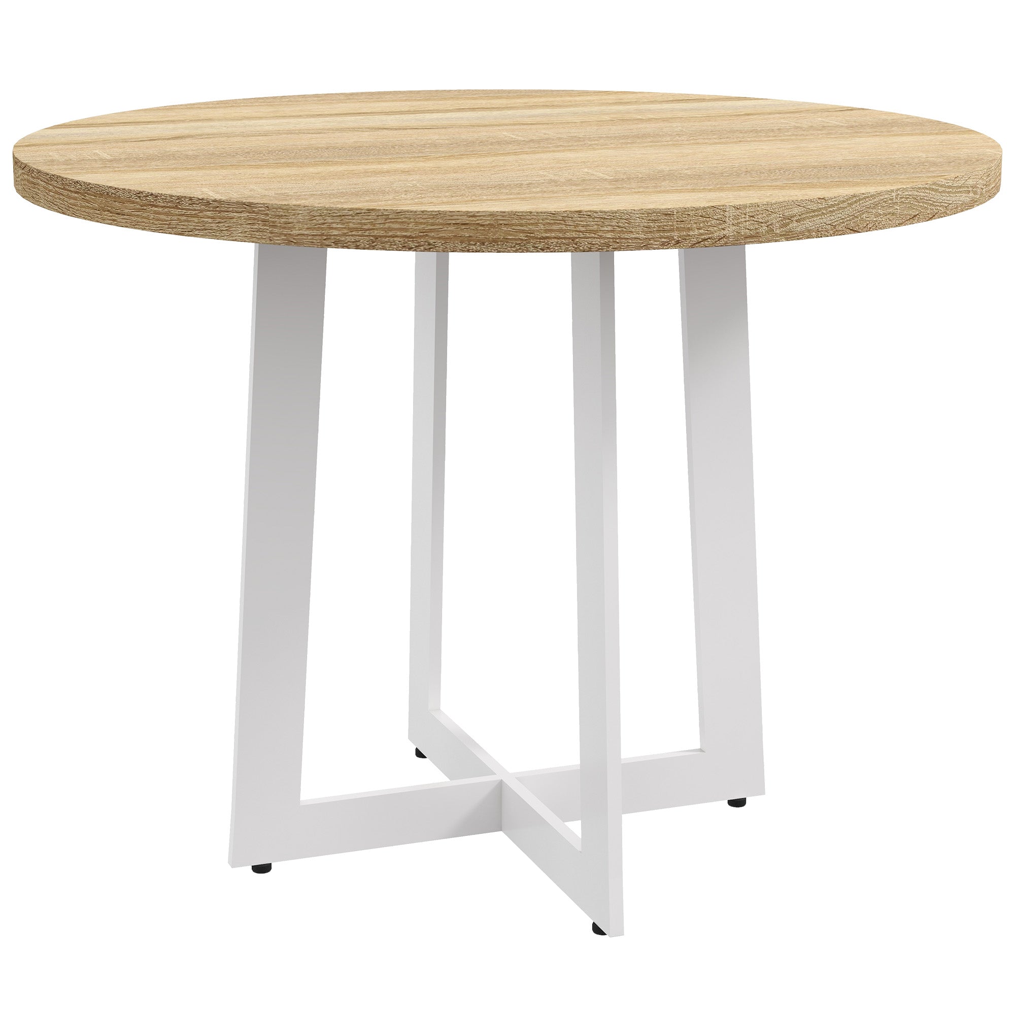HOMCOM Modern Round Dining Table for 4 People, Ø100x75cm, Natural Wood and White - Borgè
