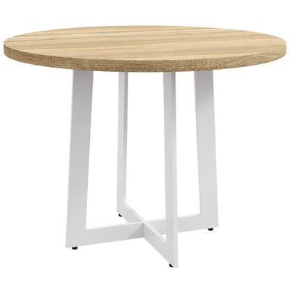 HOMCOM Modern Round Dining Table for 4 People, Ø100x75cm, Natural Wood and White