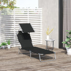 Outsunny Folding and Adjustable Garden Sun Lounger with Black Fabric Canopy, 187x58x50 cm