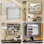 4-Tier Adjustable Wooden Notice Board with Glass Doors, 80x9.5x60 cm, White and Wood Color