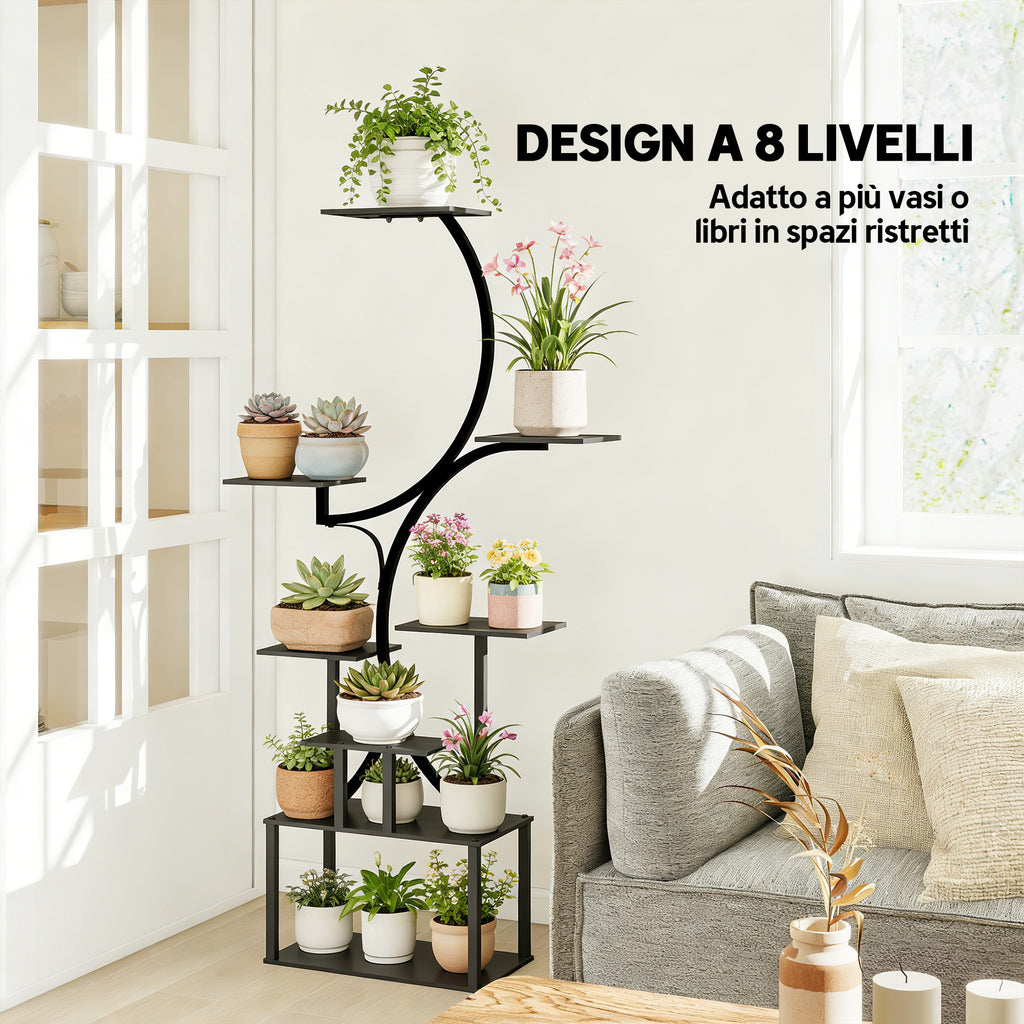 Outsunny 8-Tier S-Shaped Plant Stand for Indoor and Outdoor Use, Metal, 74 x 26 x 158.5 cm, Black