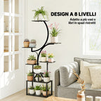 Outsunny 8-Tier S-Shaped Plant Stand for Indoor and Outdoor Use, Metal, 74 x 26 x 158.5 cm, Black