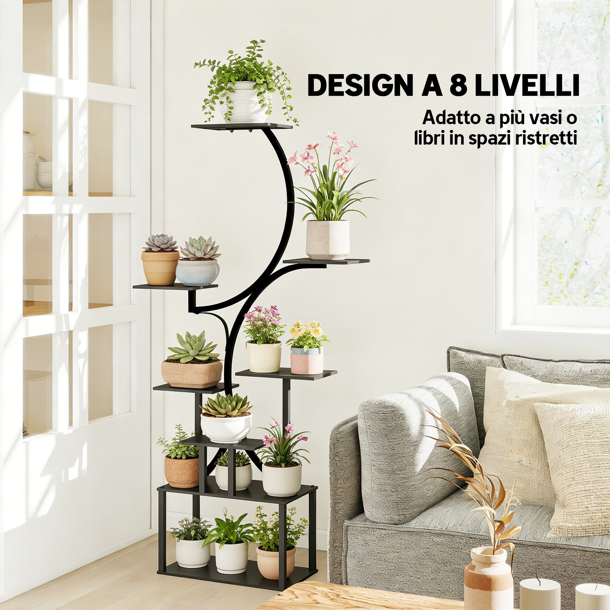 Outsunny 8-Tier S-Shaped Plant Stand for Indoor and Outdoor Use, Metal, 74 x 26 x 158.5 cm, Black