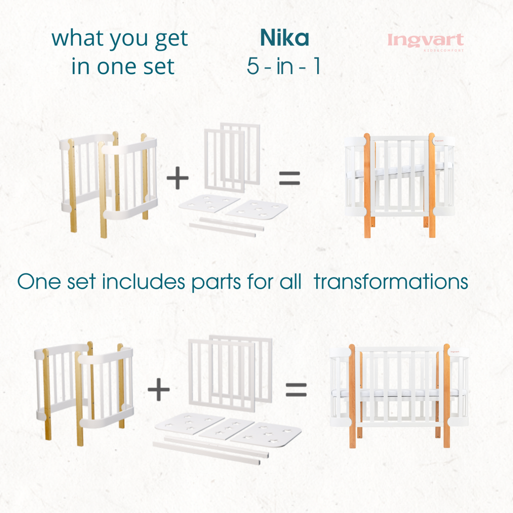 NIKA Convertible Cot – All White - Grows with Your Child from Birth to 5 Years