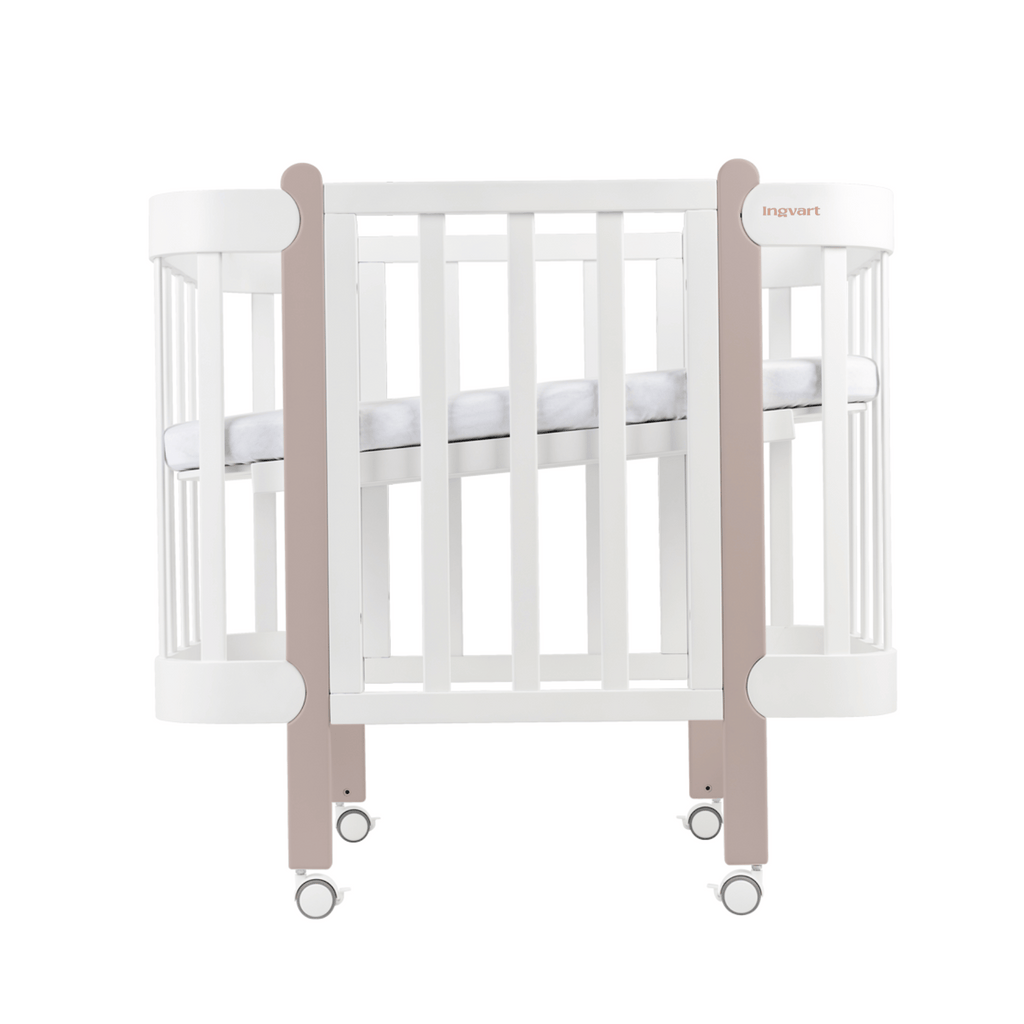 Nika bed, Width 70 cm, White Base, Cappuccino Legs