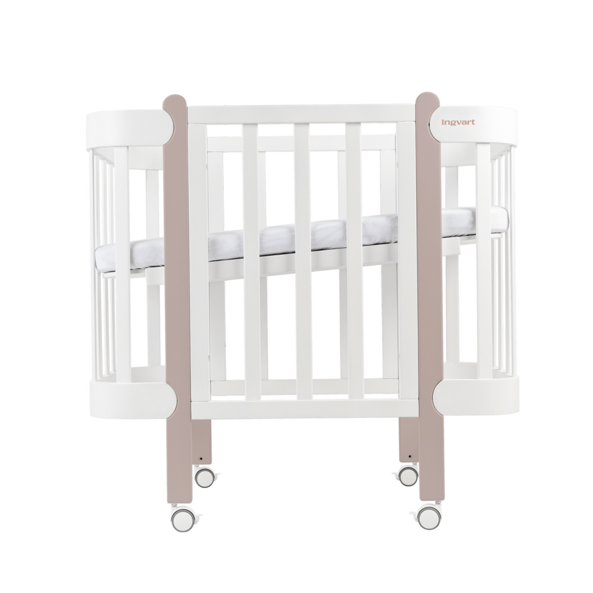 Nika bed, Width 70 cm, White Base, Cappuccino Legs