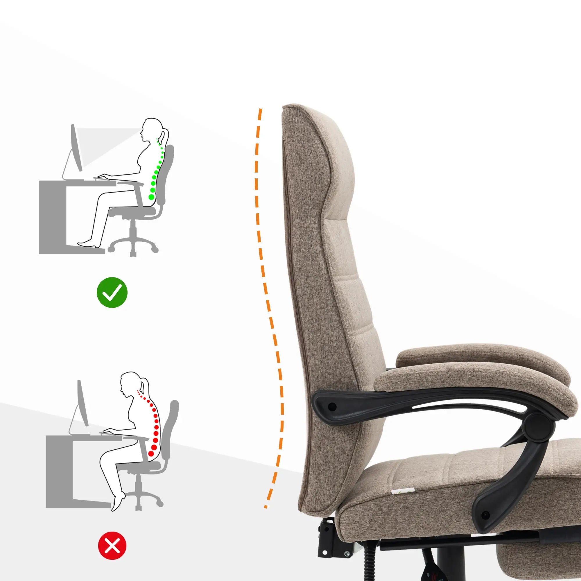 Height Adjustable Office Chair, Footrest Included and Padded Seat, 68x67x106-114 cm, Brown