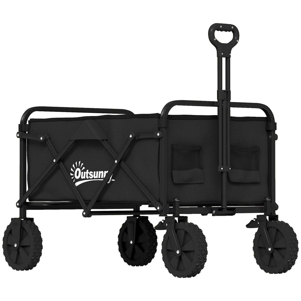 Outsunny 90L Folding Garden Cart with Adjustable Handle and Cup Holder, Black