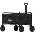 Outsunny 90L Folding Garden Cart with Adjustable Handle and Cup Holder, Black