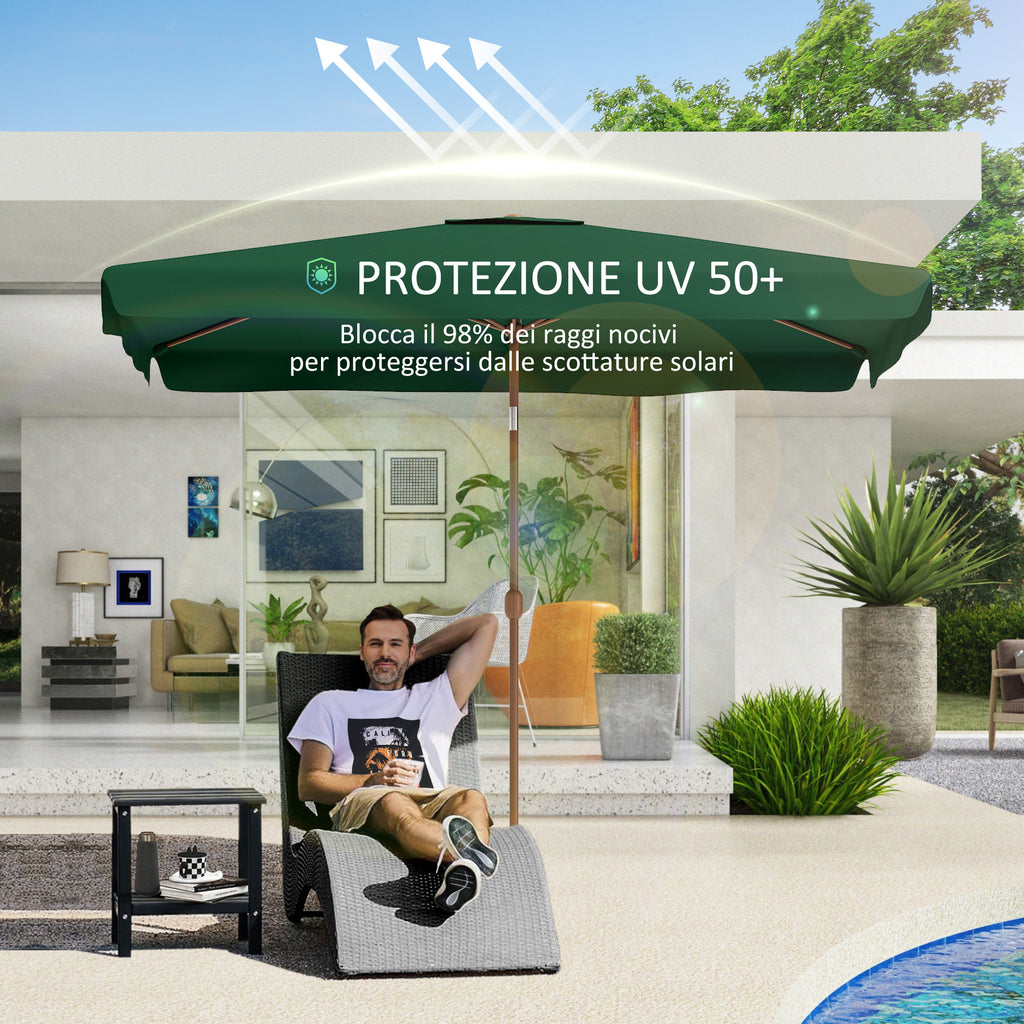 Garden Umbrella 2x3 m with Crank Opening, Tilting and Anti UV 50+, Green