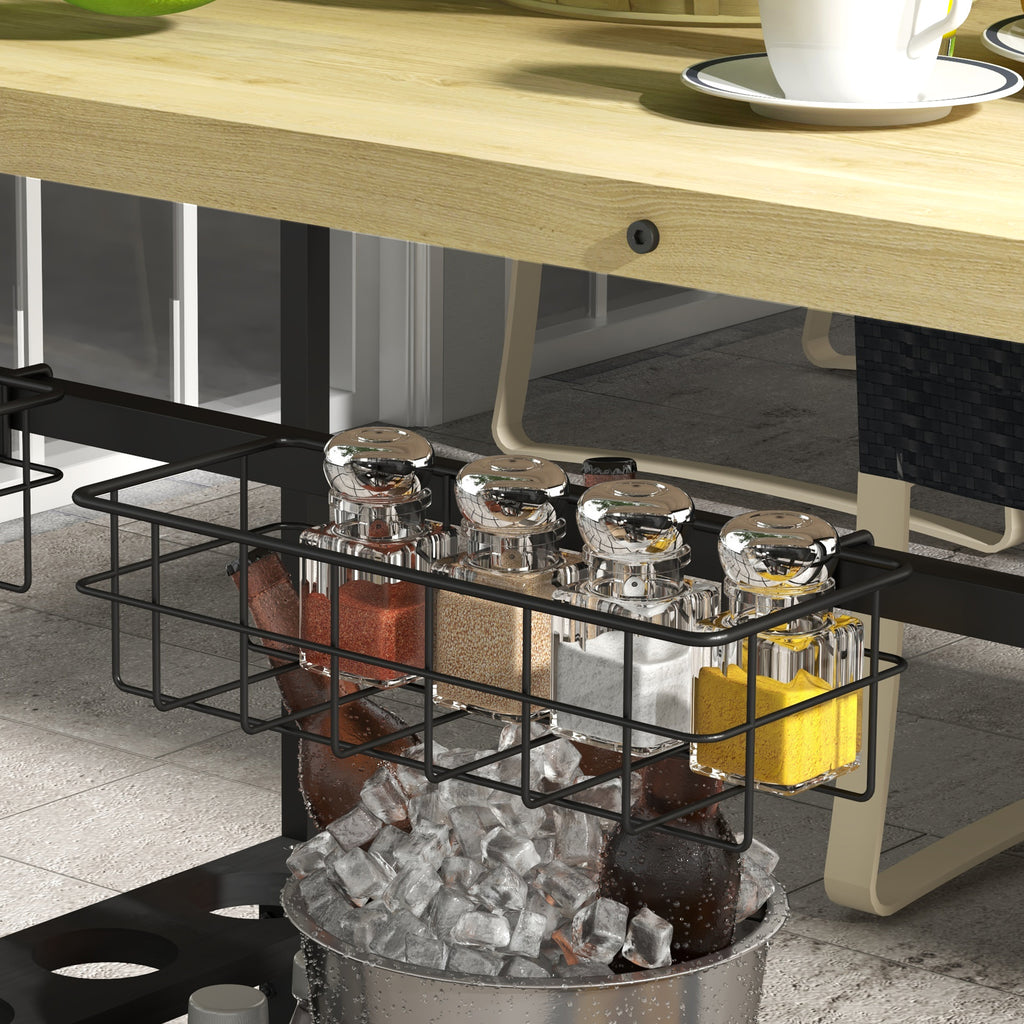 Garden trolley with 2 shelves, 2 baskets and 4 bottle holder spaces, in fir wood, 97.5x65x81 cm - Borgè