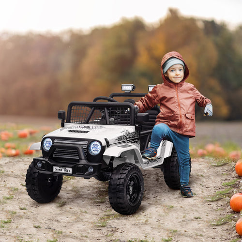12V Electric Off-Road Ride-On Toy Car for Kids with Dual Motors, Ages 3-6 Years, Remote Control and Lights, White