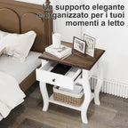 French Style Wooden Nightstand with Drawer and Open Shelf, 45x35x55 cm, White and Oak