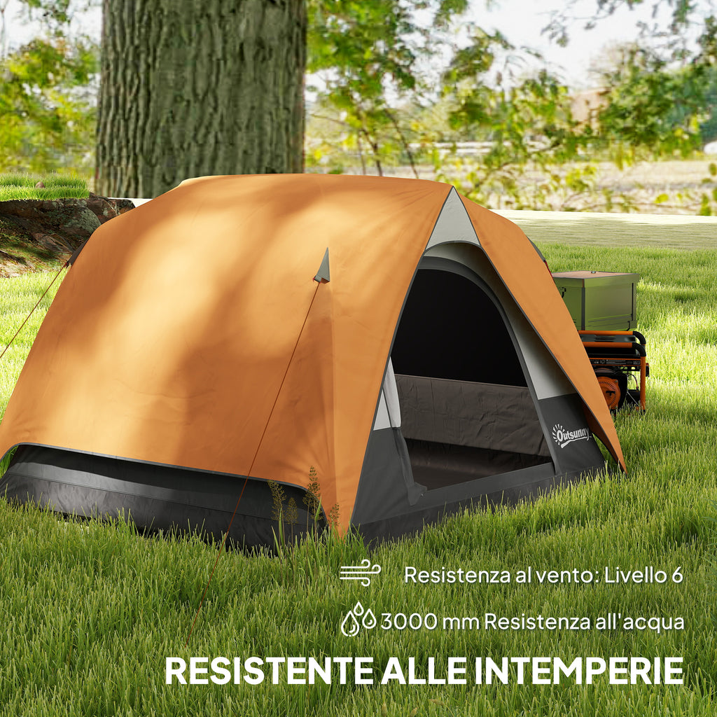Waterproof 3-Person Camping Tent with Pocket, Lantern Hook and Bag, 2x2x1.35m, Orange