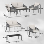 Outsunny 4-Piece Rattan Garden Set with Sofa, Armchairs, and Table, Khaki