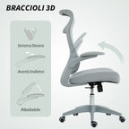 Ergonomic Office Chair with Adjustable Armrests, Mesh Backrest and Headrest, Grey
