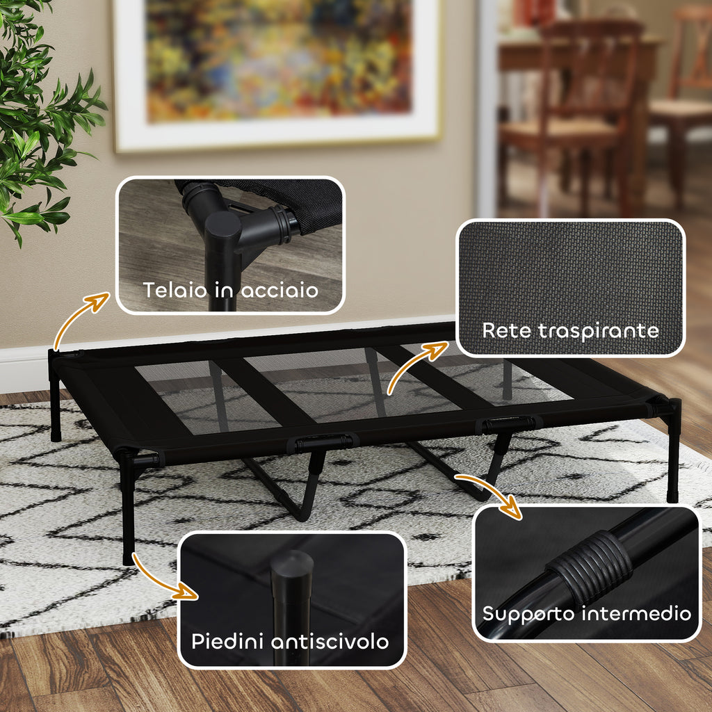 PawHut Raised Dog Bed with Travel Bag, Metal and Oxford Fabric, 122x92x23 cm, Black