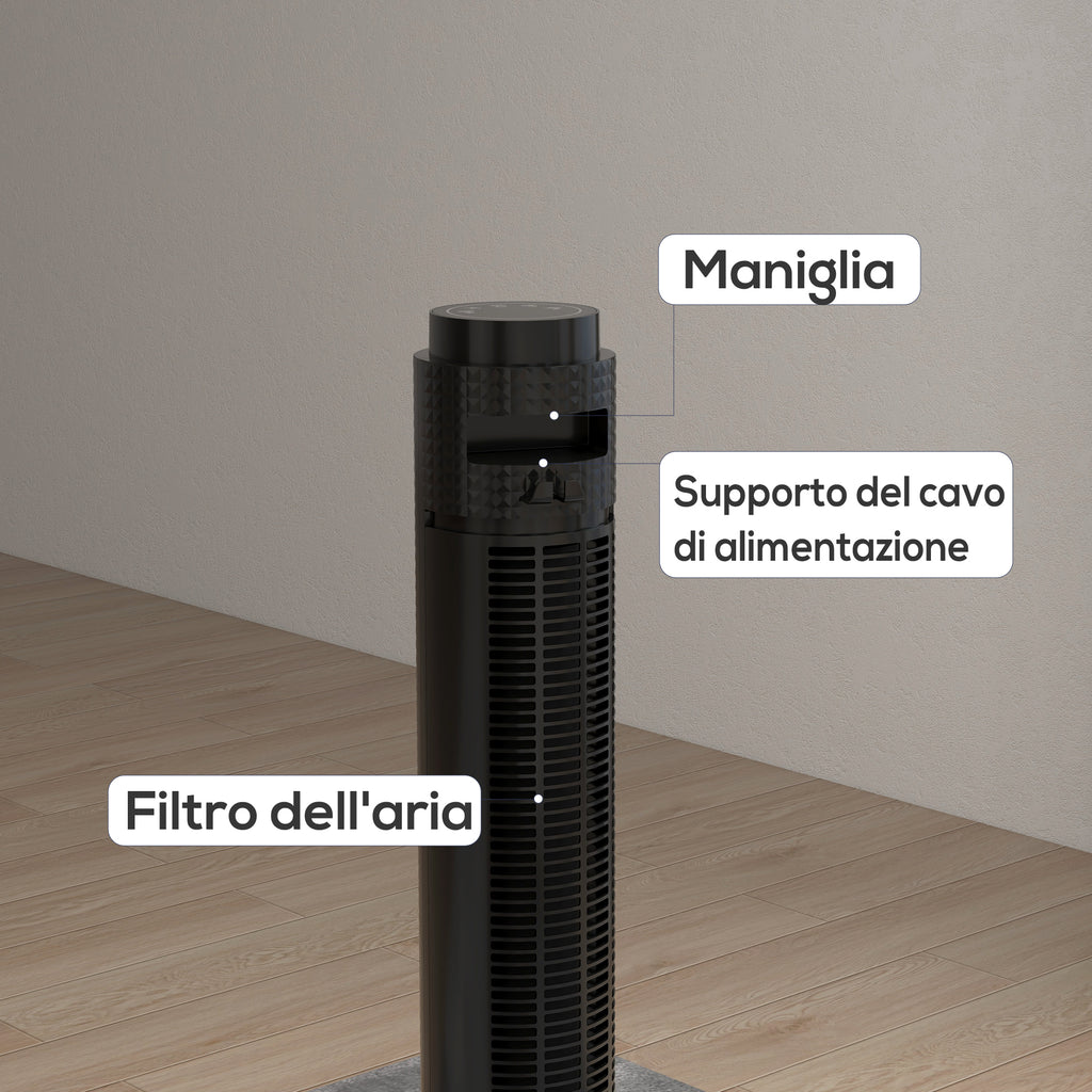 45W Tower Fan with 4 Modes and 3 Speeds with 12h Timer, in ABS, Ø31.5x96 cm, Black - Borgè