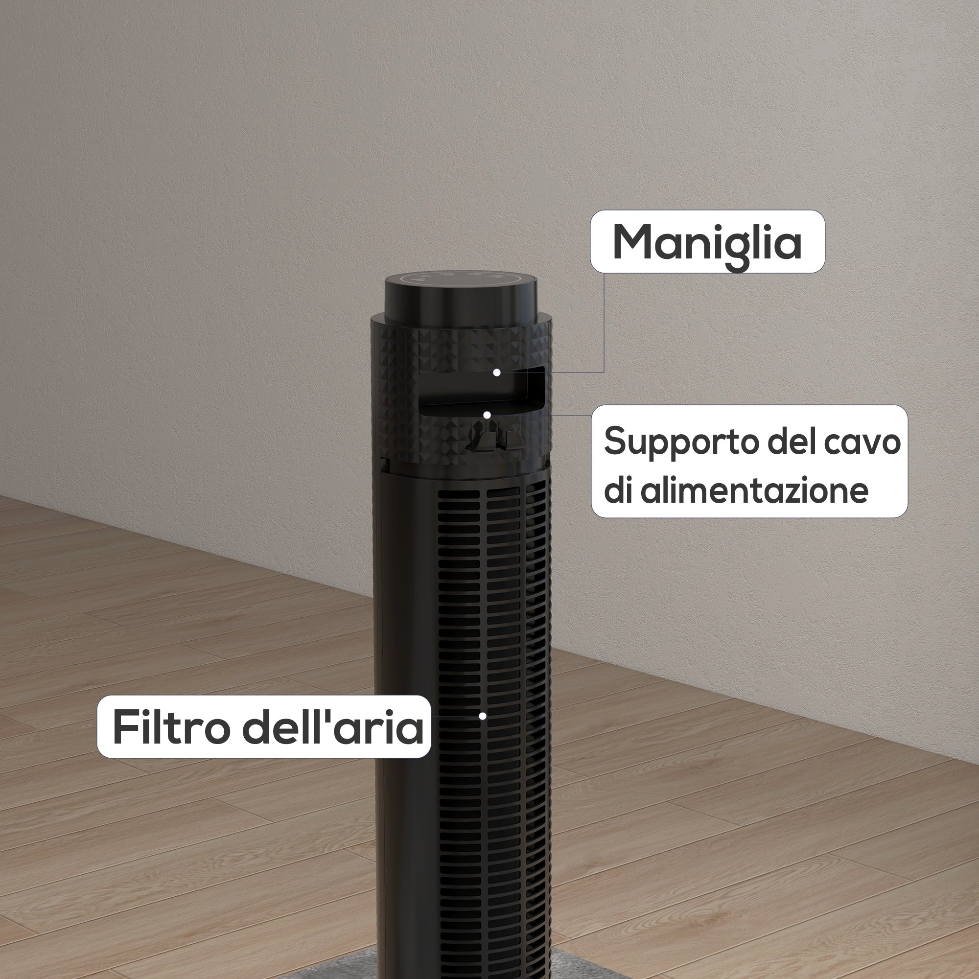 45W Tower Fan with 4 Modes and 3 Speeds with 12h Timer, in ABS, Ø31.5x96 cm, Black - Borgè