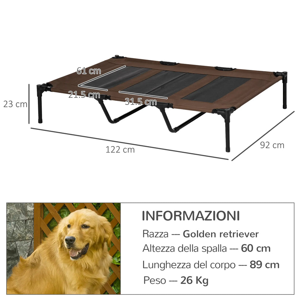 Dog Bed for Large Dogs up to 50kg, Metal and Oxford Fabric, 122x92x23 cm, Brown - Borge' Group Limited