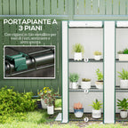 Outsunny Garden Greenhouse with 2 Roll-Up Doors, 3-Tier Shelving and Side Pockets, White and Green