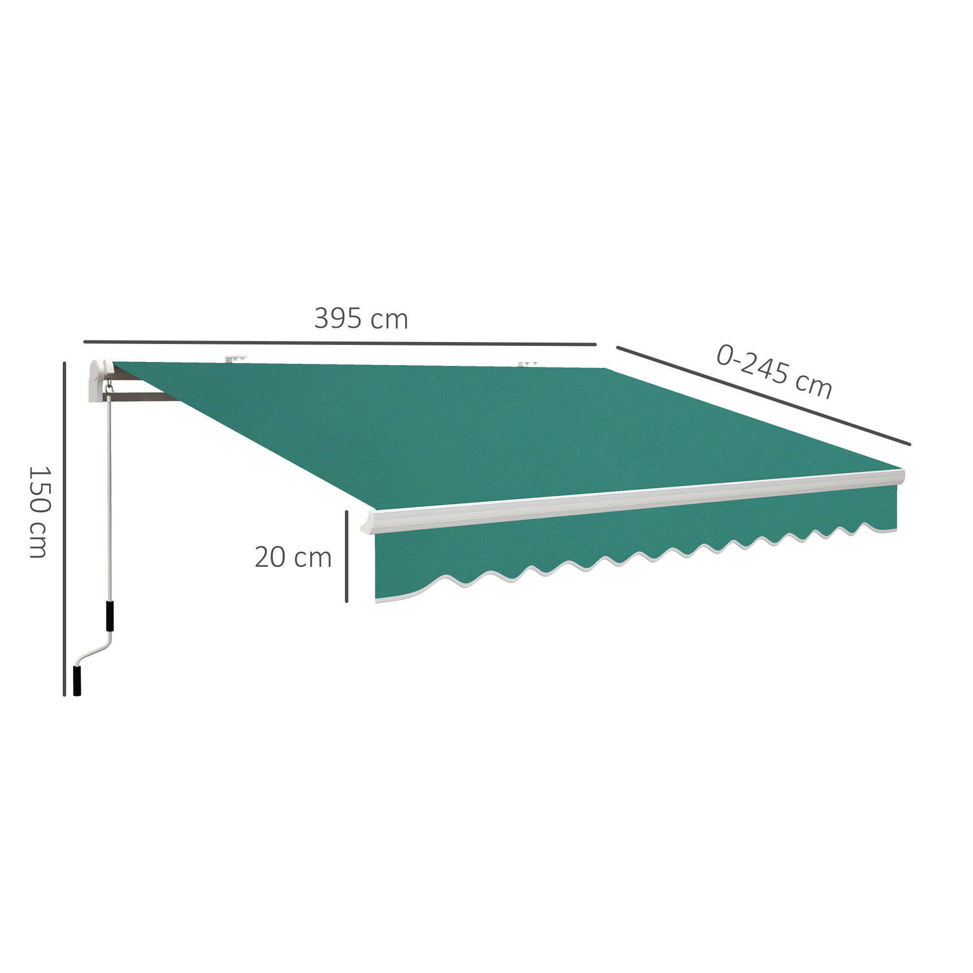 4x2.5m Hand Cranked Metal and Aluminum Outdoor Awning, Dark Green