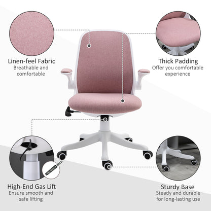 Ergonomic Office Chair with Adjustable Height, in Velvet Effect Fabric, 62.5x60x94-104 cm, White and Pink