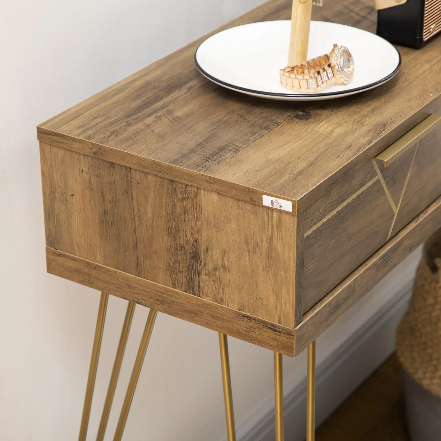 Table Console in chipboard and steel for entrance and living room with open shelf and 2 drawers, 120x29x79 cm