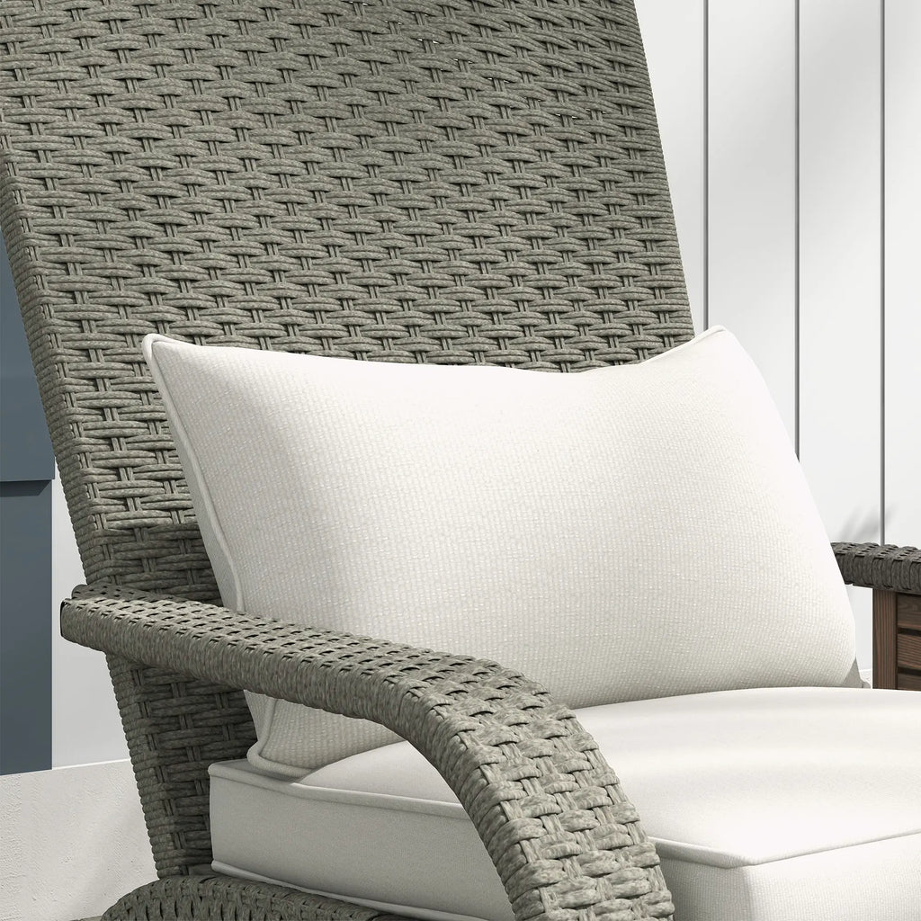 Garden Chair with Footrest and Padded Cushions, in Rattan and Steel, 64x82x89 cm, Grey and Cream