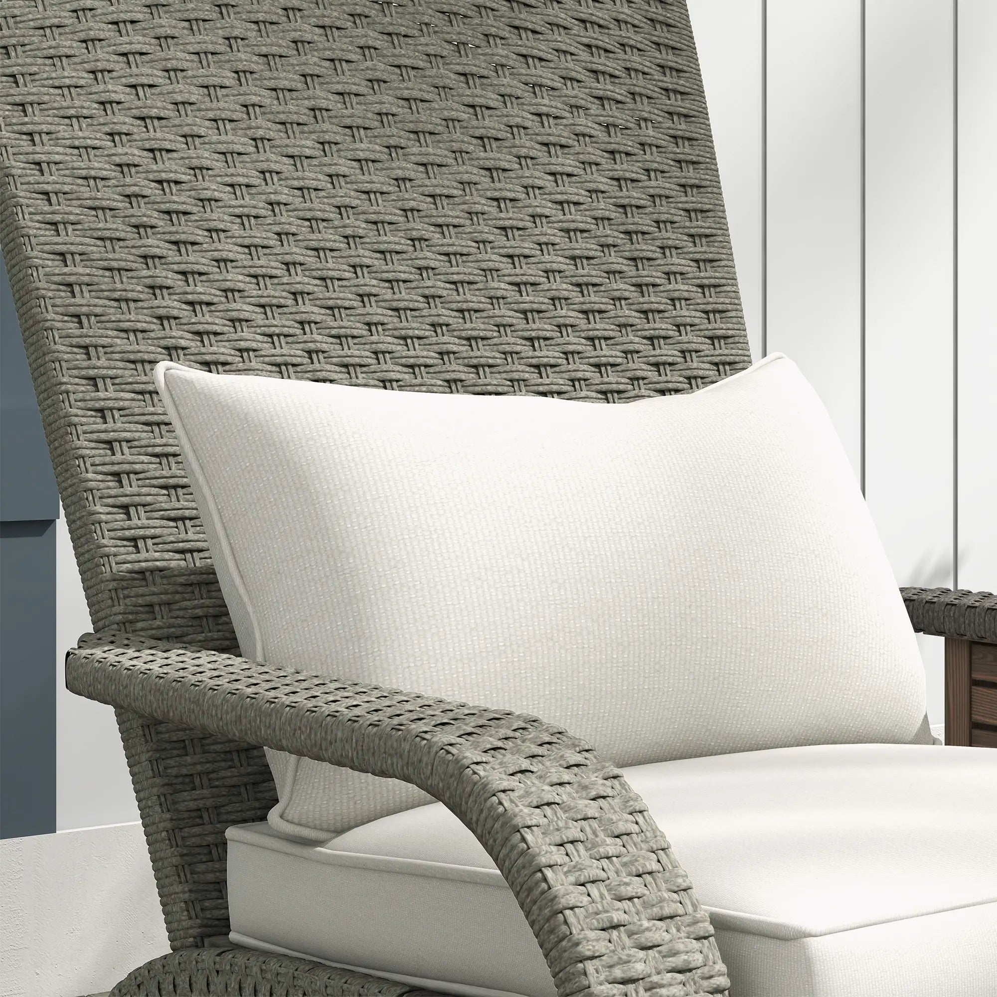 Garden Chair with Footrest and Padded Cushions, in Rattan and Steel, 64x82x89 cm, Grey and Cream