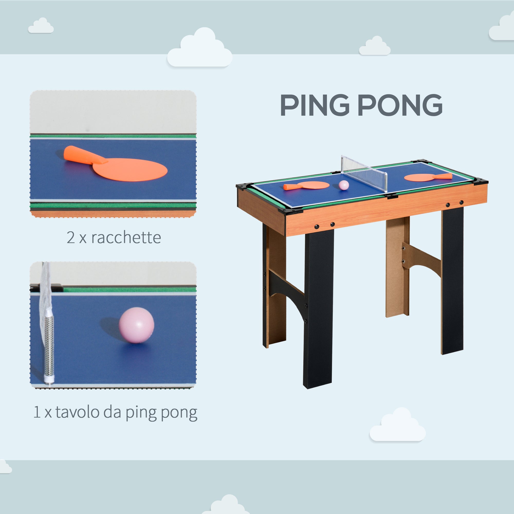 4-in-1 Multi-Game Table with Table Football, Air Hockey, Ping Pong and Pool Table in MDF, 92x78x80cm
