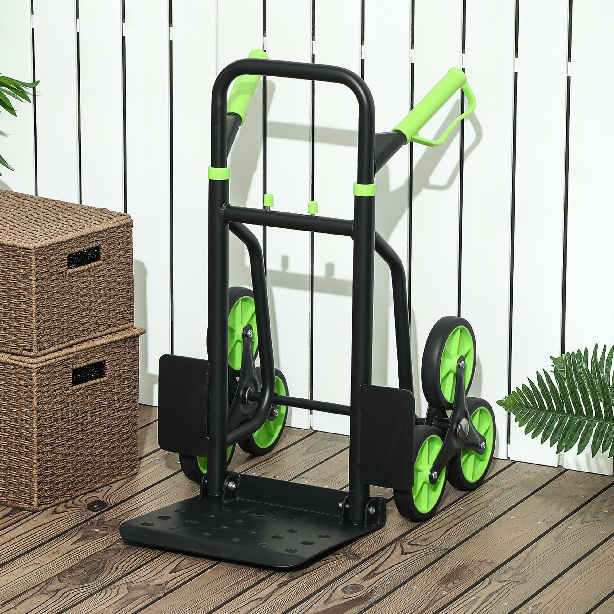 DURHAND 6-Wheel Folding Stairlift Cart, 120kg Load Capacity, Steel, for Moving, Gardening, Green