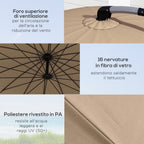 Decentralized Garden Umbrella 2.7m with Crank Opening and 16 Fiberglass Ribs, Khaki - Borgè