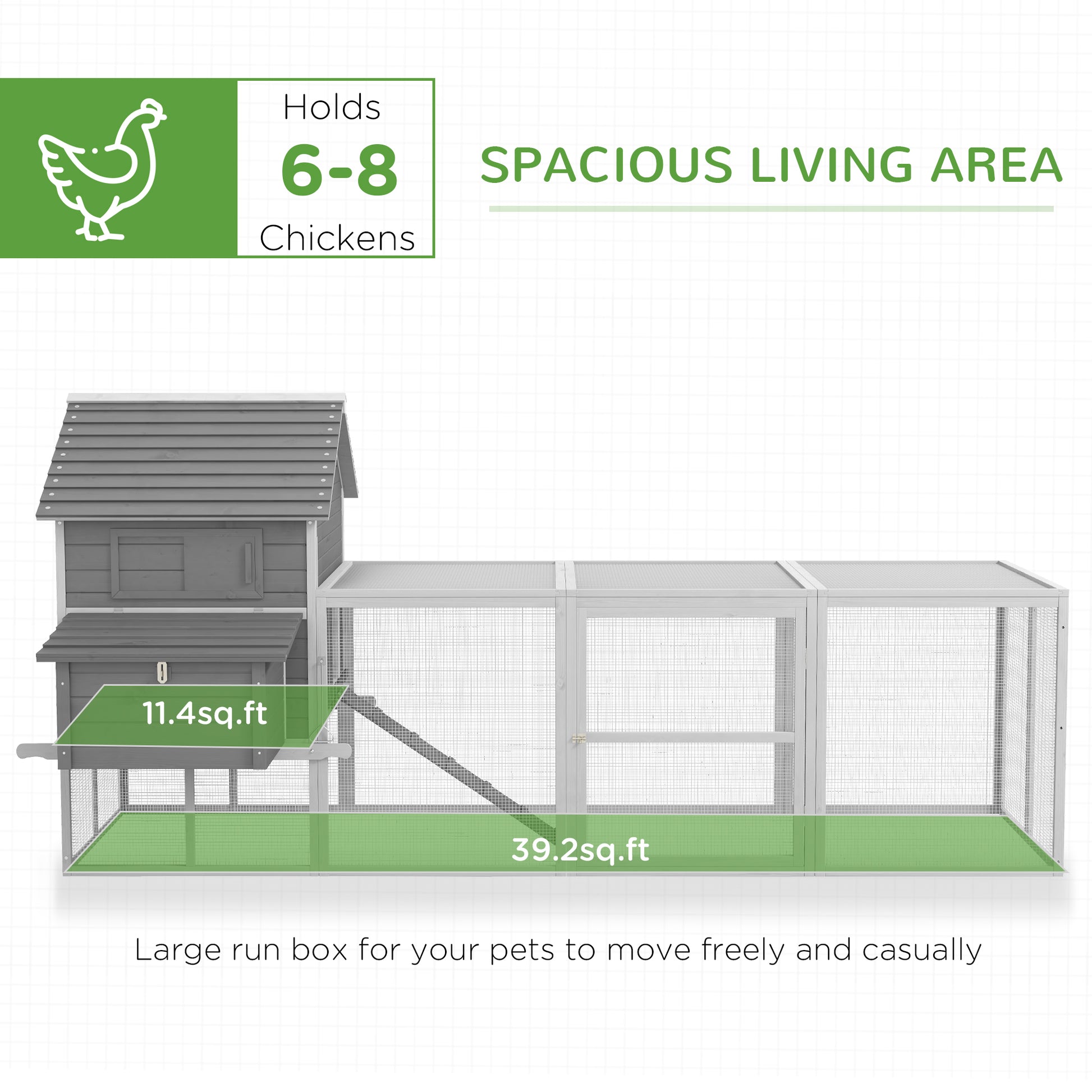 Pawhut Garden Chicken coop with chickens, ramp and open area, 310.5x149.5x149cm, gray - Borgè