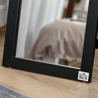 Floor and Wall Mirror with Foldable Support and MDF Frame, 37x48x152cm, Black