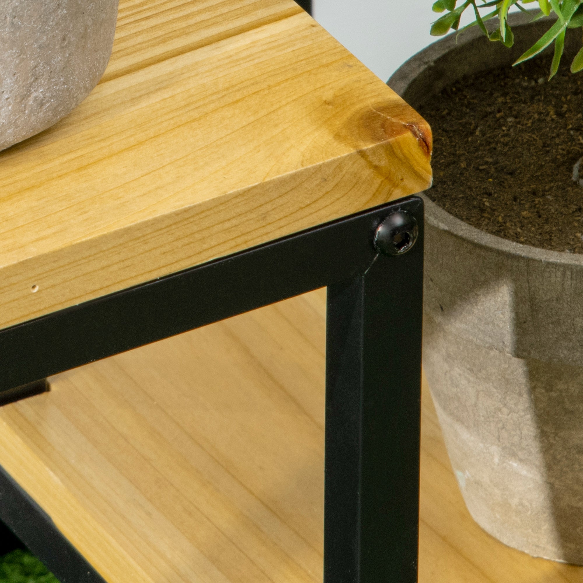 4-Tier Metal and Wood Plant Shelf for Indoor and Outdoor, 34x34x66cm