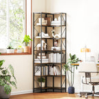 7-Tier Industrial Corner Bookcase, Wood and Steel, 60x60x198 cm, Rustic Brown