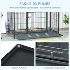 Folding Dog Kennel with Double Door and Lock, 4 Wheels with Brakes and Removable Bottom, 94x58x69.5 cm, Grey