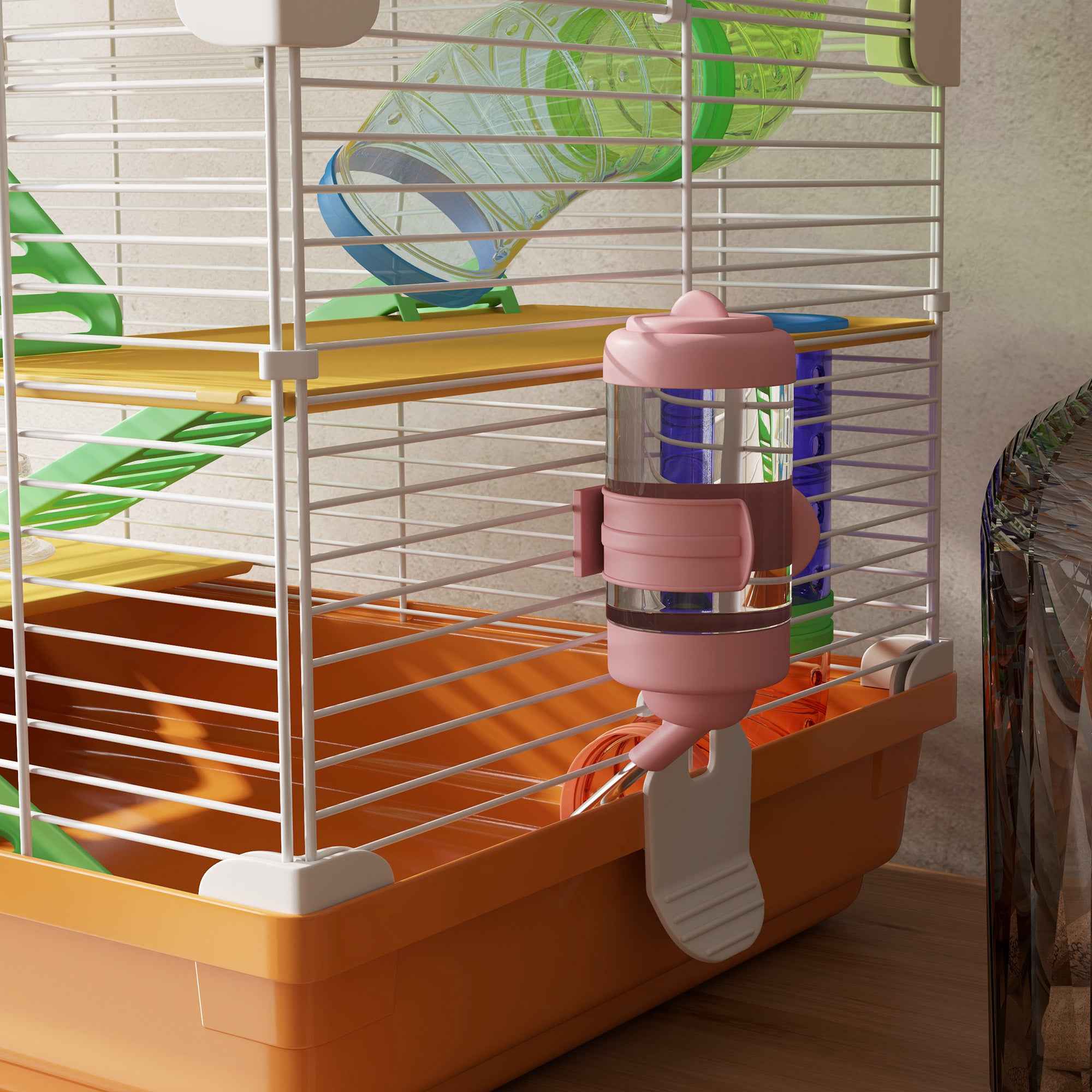 PawHut 5-Level Hamster Cage with Tubes, Wheel, Ladders, House and Bottle, 46x30x58 cm, Orange