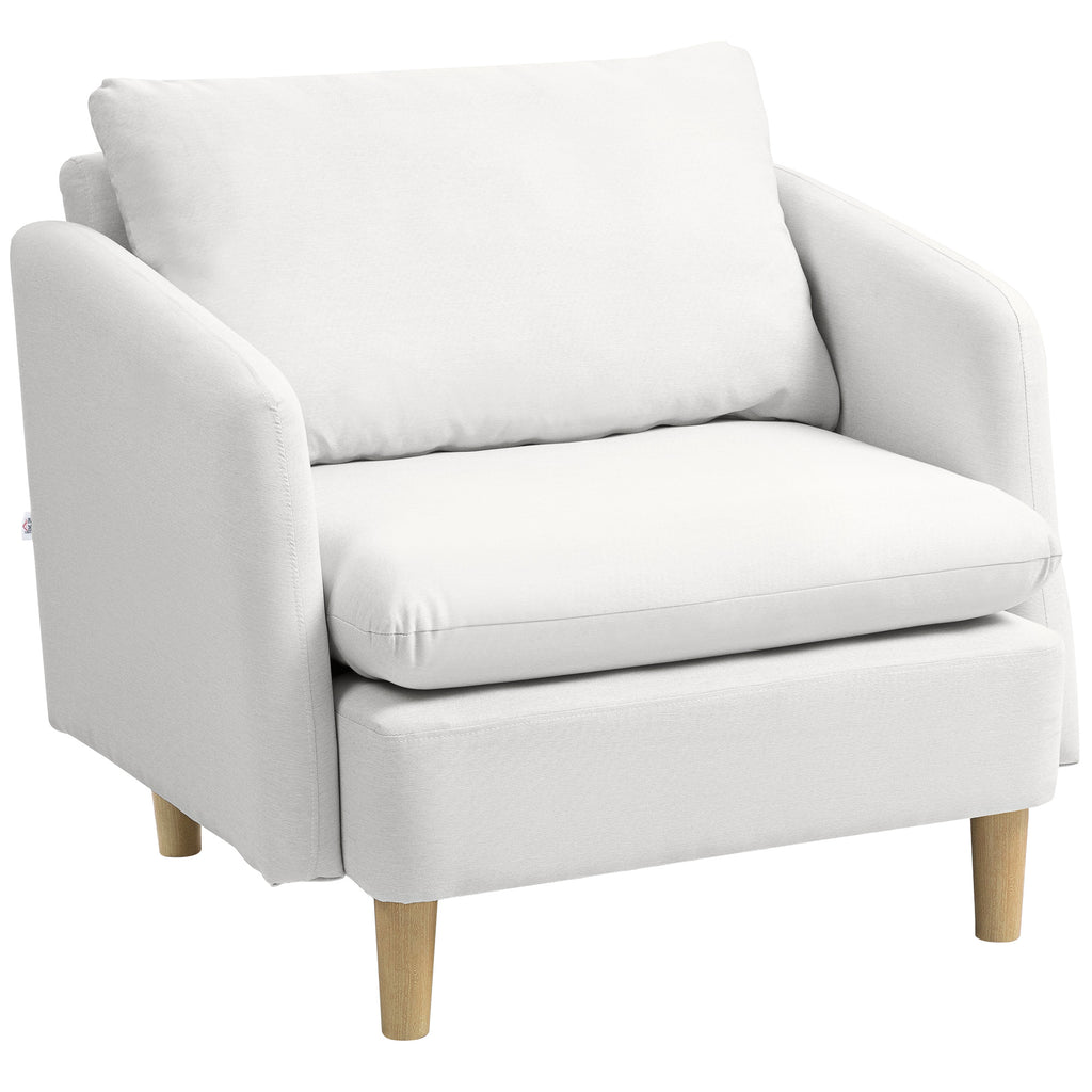 Modern Fabric Living Room Armchair with Wide Seat and Thick Padding, 90x86x91 cm, Cream