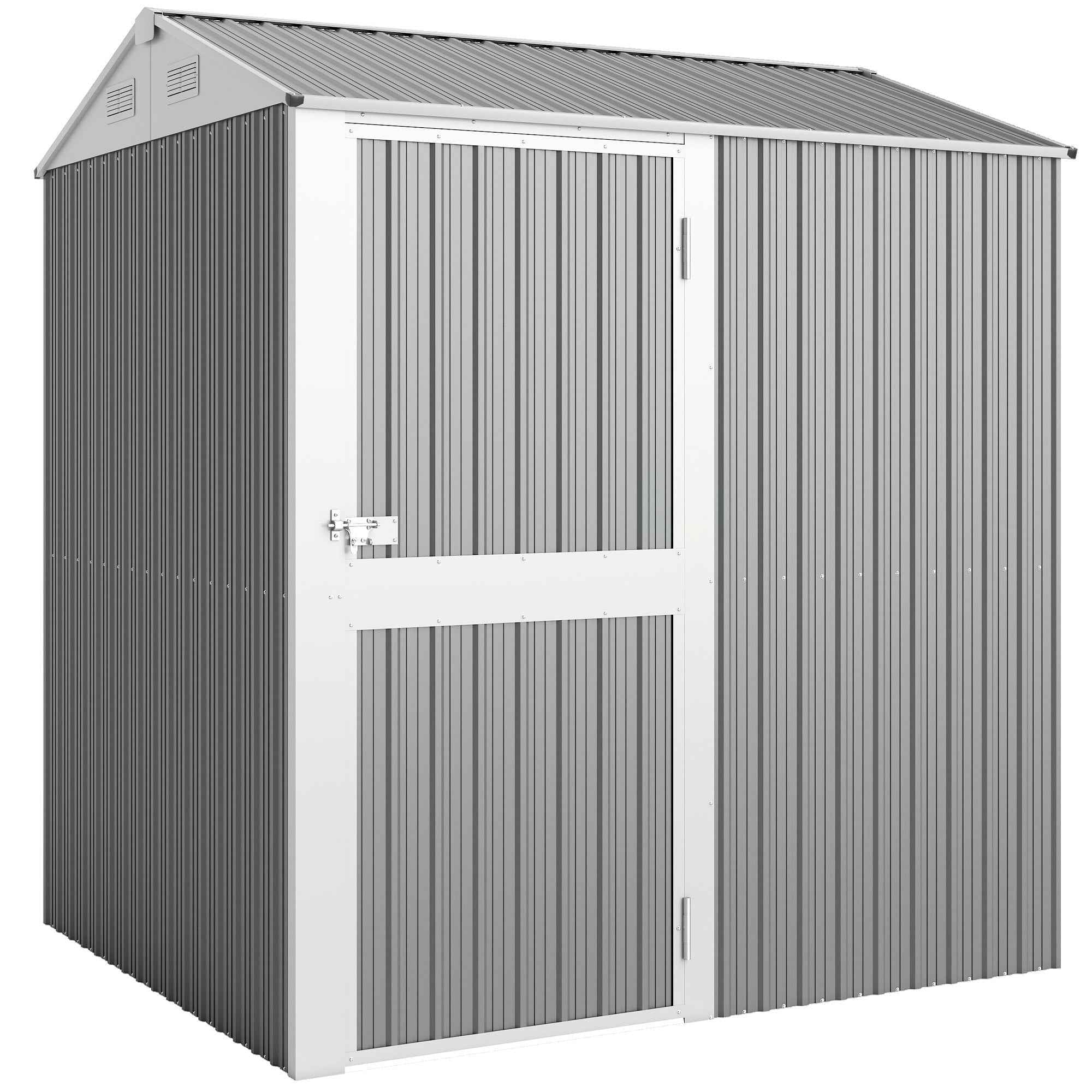 Outsunny 3.51m² Tall Steel Garden Shed with Vents and Lockable Door, 209x177x236cm, Silver