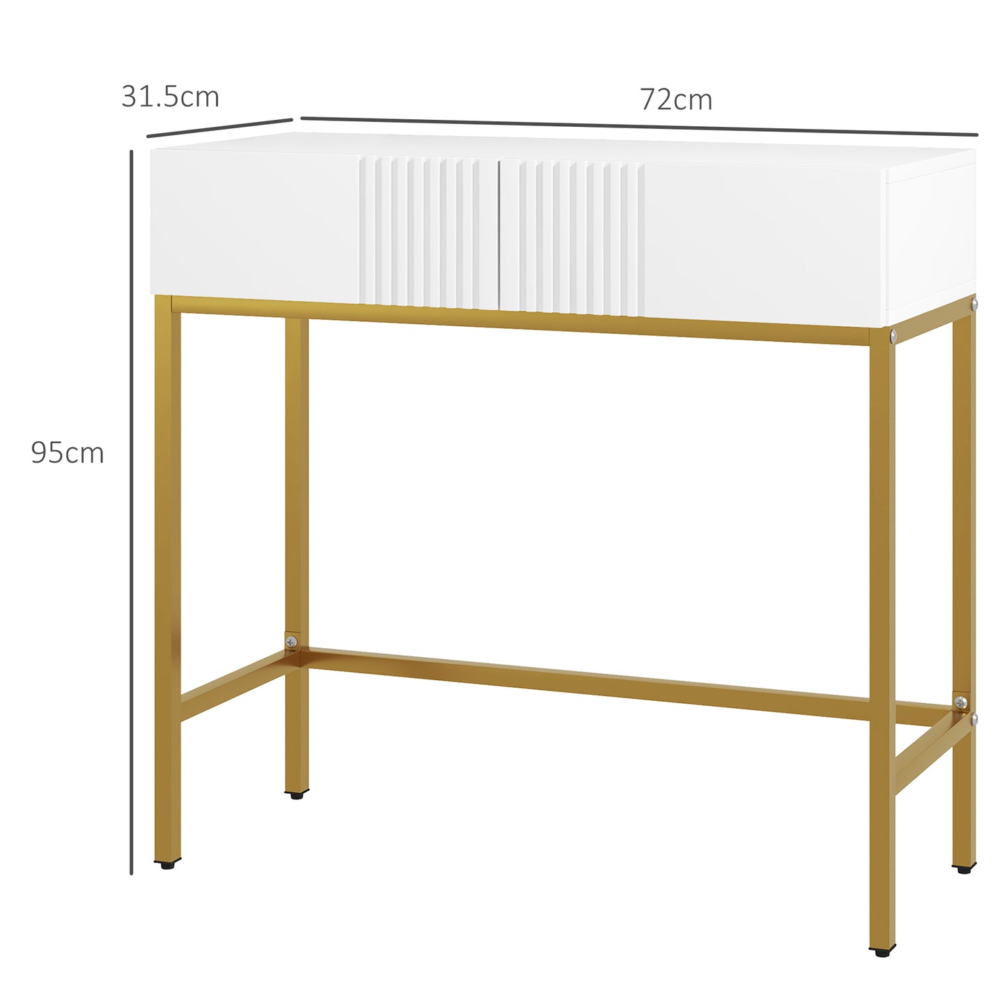 Modern Entryway Console Table with 2 Drawers and Golden Legs, 80x31.5x75cm, White - Borgè